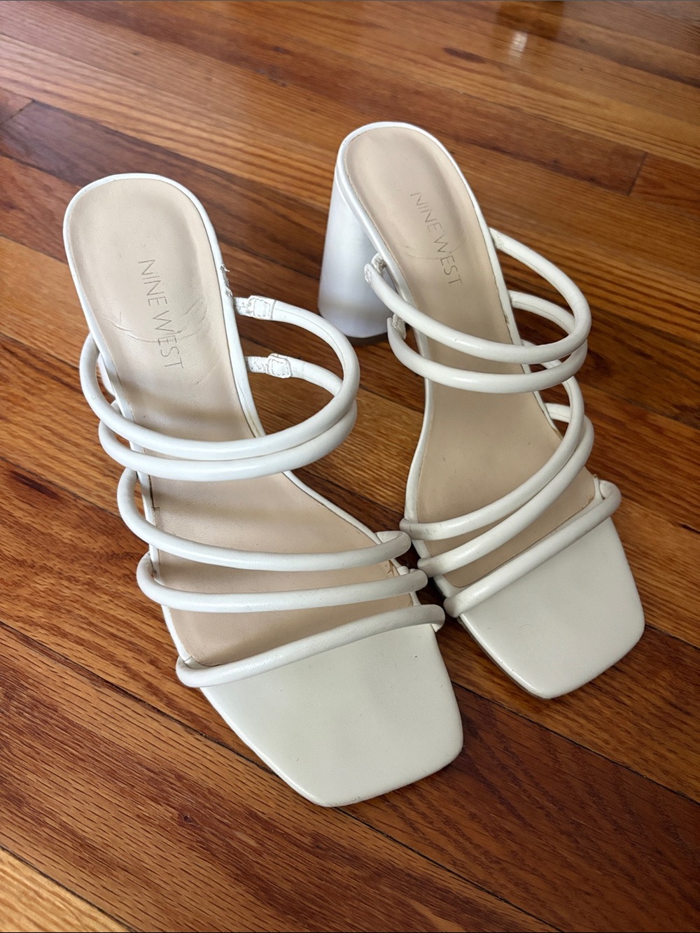 Nine West White Multi-Strap Block Heel Sandals